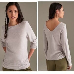 Anthropologie | Saturday Sunday Rhea Boat Neck Top Light Gray Grey Fuzzy Small